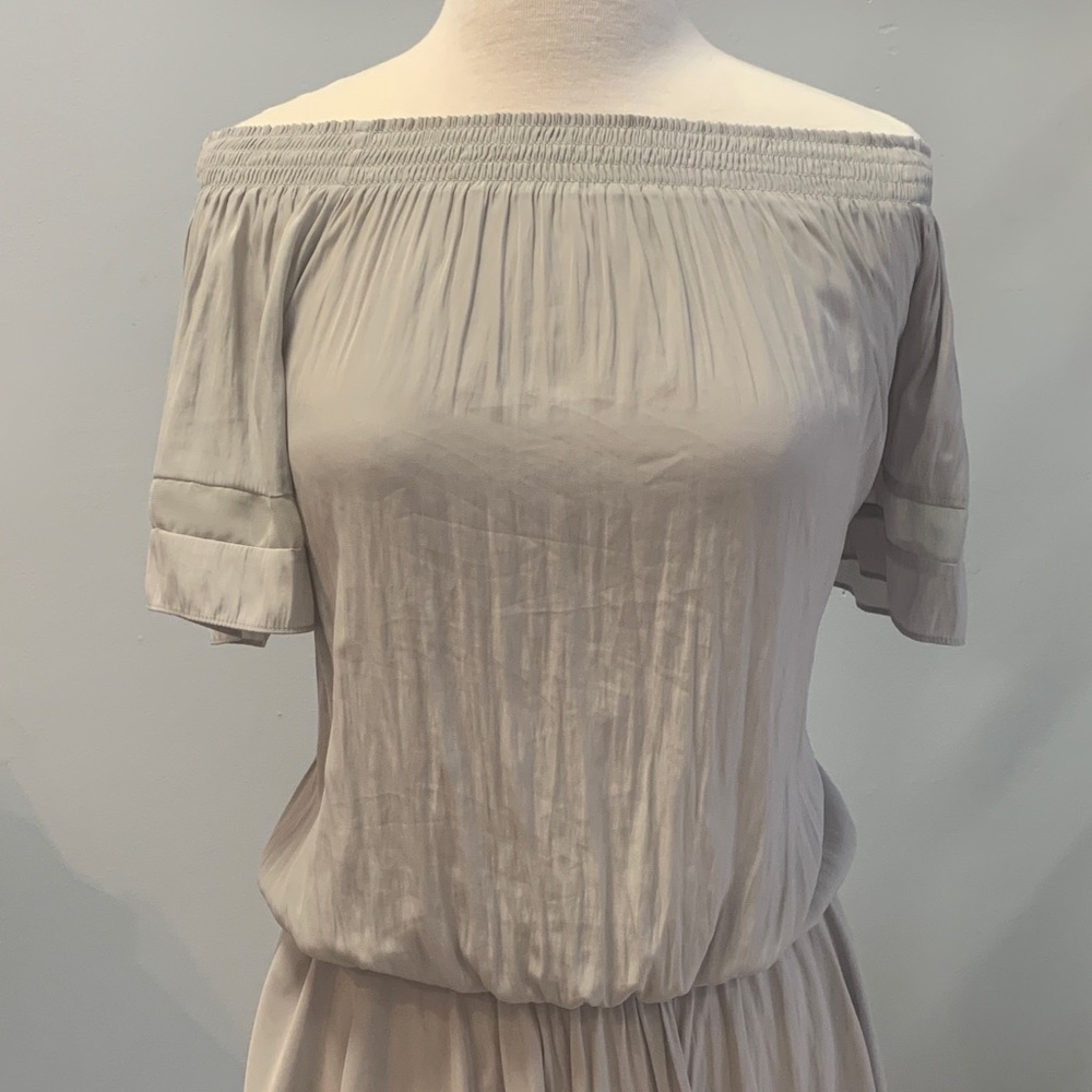 Ramy Brook Off-the-Shoulder Mini Dress in Light Grey-Taupe